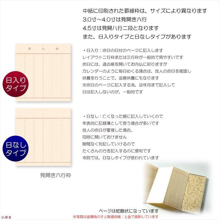 国産仏具【金襴鳥の子上製 モダン過去帳：高倉錦4.0寸・日なしタイプ