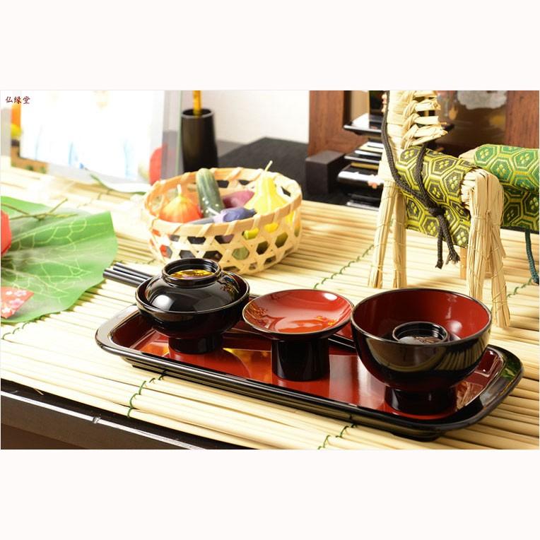国産仏具【山中塗り漆器・トレー付略式仏膳セット：一葉（いちよう）黒