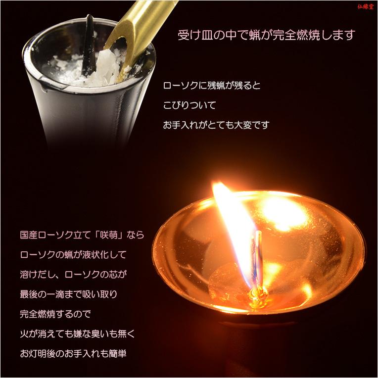 国産仏具【ローソクの蝋が残らない：咲萌（さきもえ）ローソク立て