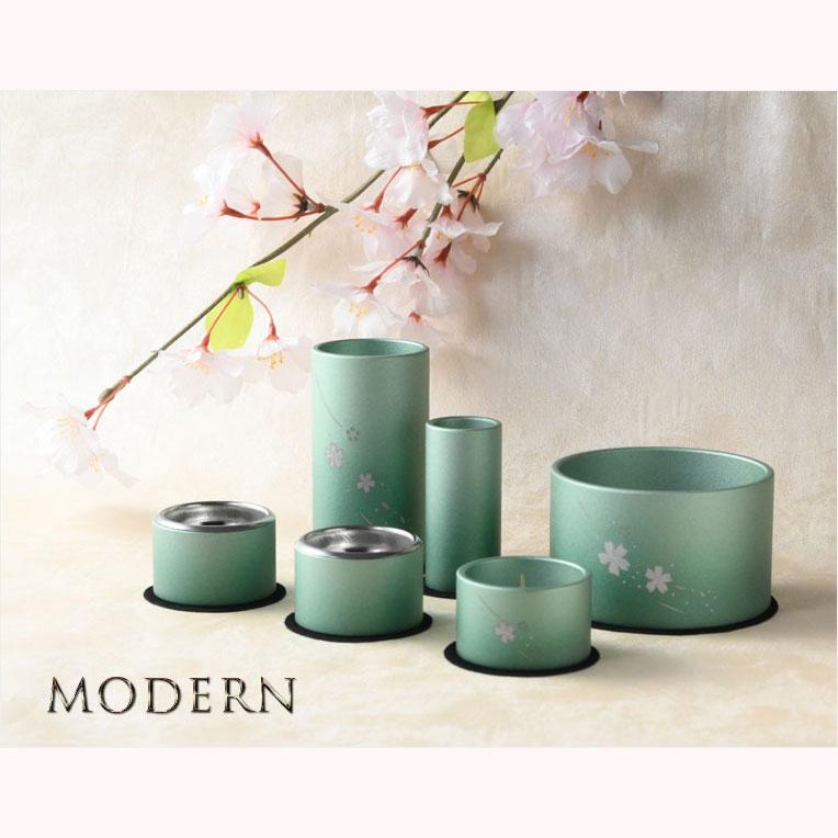 仏具【風桜彫金入り アルミ製・シンプルモダン仏具6点セット 春 仏具【風桜彫金入り アルミ製・シンプルモダン仏具6点セット 春