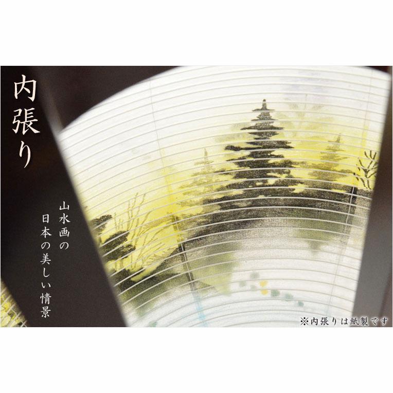 特選限定品　お盆提灯【岐阜提灯：天然木桜塗り　本絹二重　遠山に望む白芙蓉・桔梗　電球灯　9号】_7