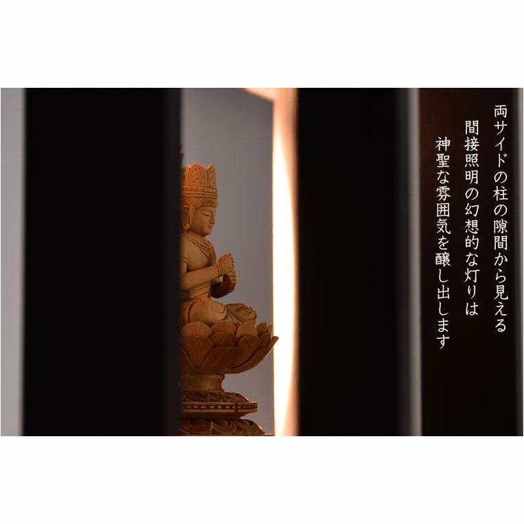 黒檀色/須弥壇ホワイト　モダン仏壇【LED間接照明・専用ステージ付：沙羅（さら）オープン型ワイド　16-18号】_12