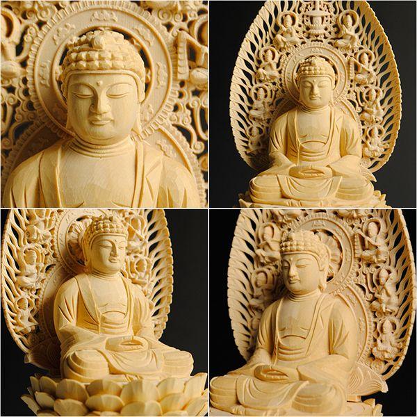 仏像【総檜六角飛天光背：釈迦如来3.0寸】曹洞宗・禅宗・臨済宗 仏壇用