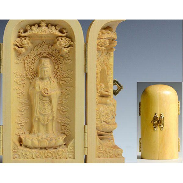 釈迦三尊☆立像】 総柘植材三開仏 仏龕 仏像 枕本尊 縁起物 : 仏壇