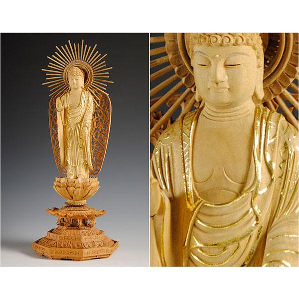 白檀材・甘くさわやかな香り】【仏像・ご本尊】【水晶眼入り・切金】立