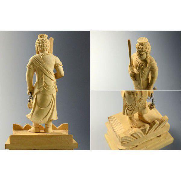 仏像【総柘植材・四角台火炎光背仏像：不動明王4.0寸】真言宗脇侍・お不動様　仏壇・御本尊 送料無料