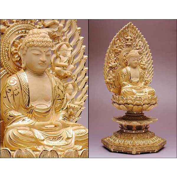 仏像】貫禄が違います【総柘植材・切金・八角】飛天光背釈迦如来2.5寸