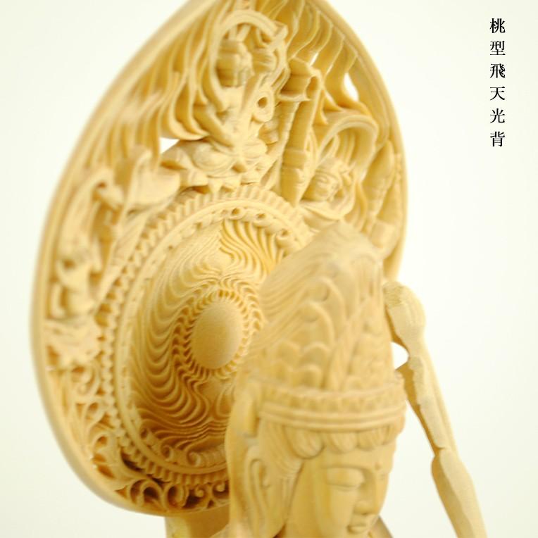 仏像【総柘植・桃型飛天光背：上彫り 普賢菩薩＋文殊菩薩 二尊2.0寸