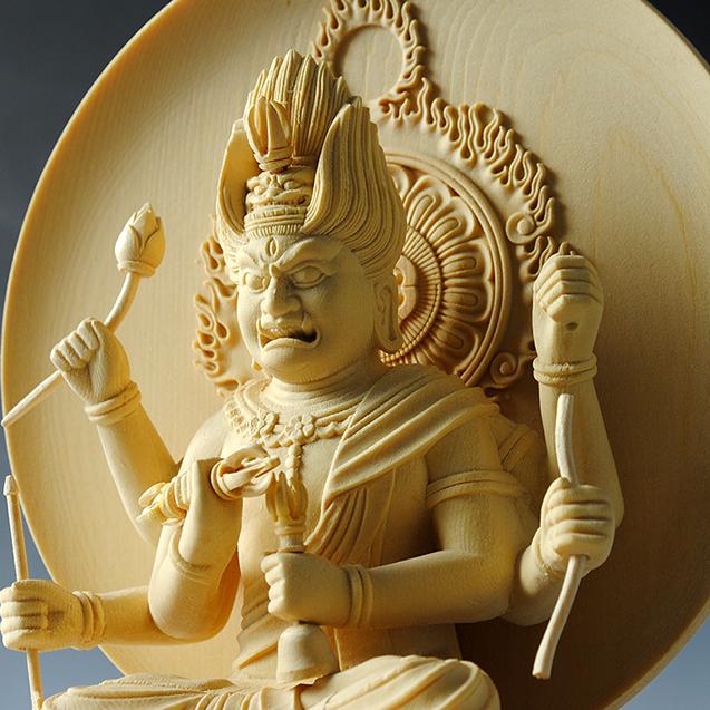 愛染明王・桧2.5寸（総高さ25.5cm）・送料無料 : 仏壇・位牌・仏像専門