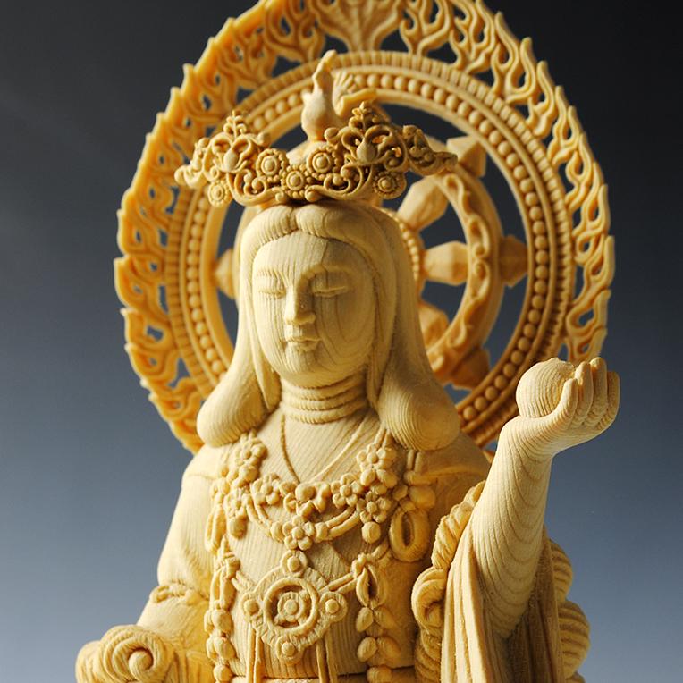 木彫り仏像 総桧【吉祥天（きっしょうてん）】総高さ23.5cm 送料無料