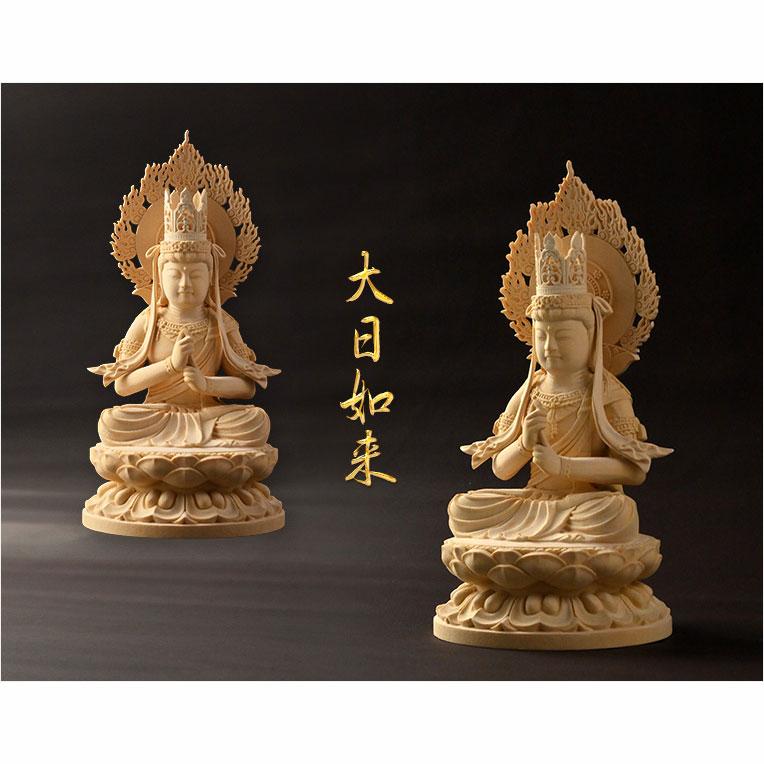 仏像【天然木桧無垢・一本彫り：台座一体型楕円型丸台座桃形光背