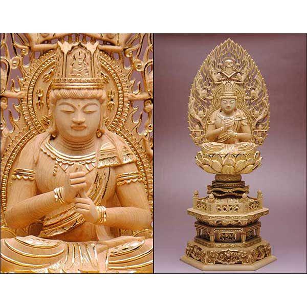 仏像】貫禄が違います【総柘植材・切金・六角】飛天光背大日如来2.0寸