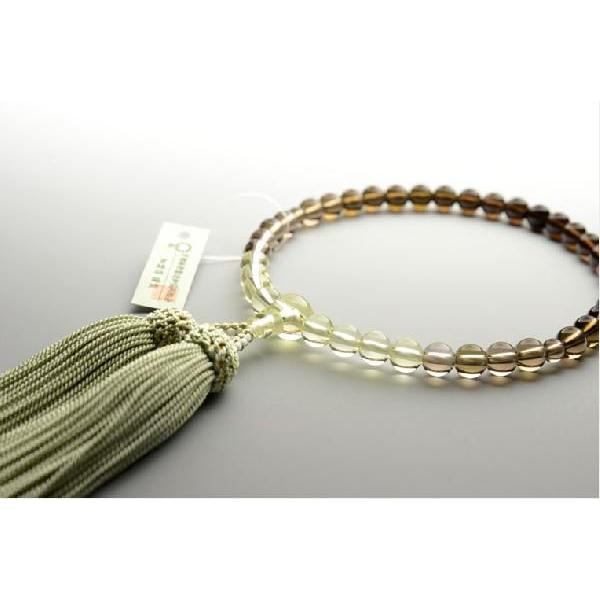 国産京都【京念珠：茶水晶グリーントパーズ グラデーション仕立 正絹頭