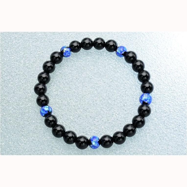 国産ブレスレット【琉球ブルーホタル石・ブラックオニキス7mm珠