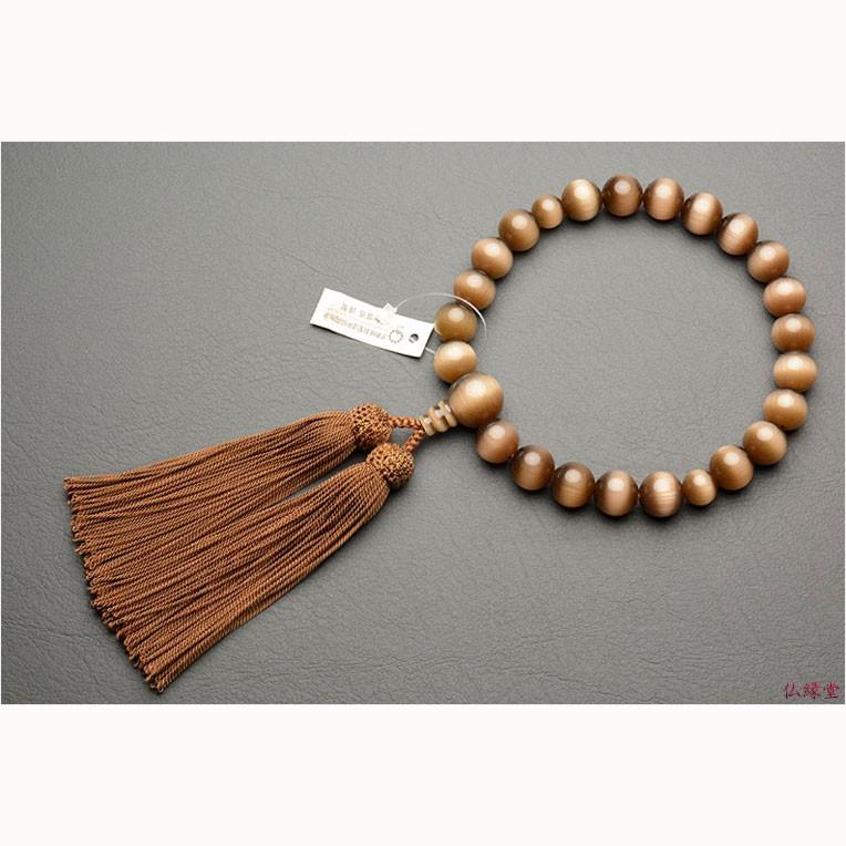 京都の数珠職人手製【京念珠：キャッツアイ共仕立：茶色】男性用数珠