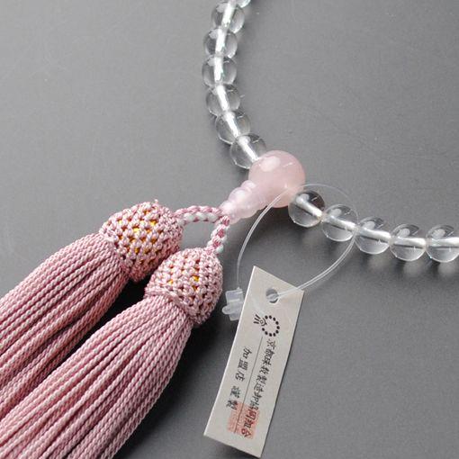 京都数珠製造卸組合 女性用数珠 割引 本水晶ローズクォーツ 正絹頭房付 爆買い送料無料