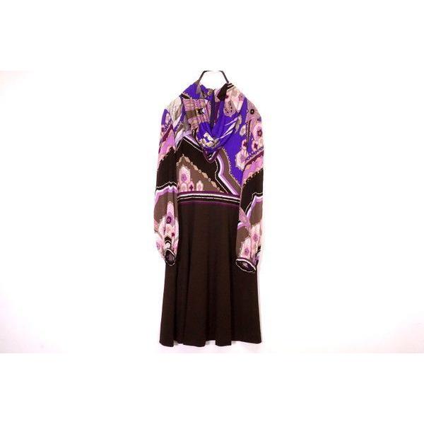 値打ち レオナール 約m ヴィンテージ ワンピース ドレープ 切替 パフスリーブ 長袖 膝下 シルクジャージー 紫 パープル 良品 Leonard 6845c 販売買い Superavila Com