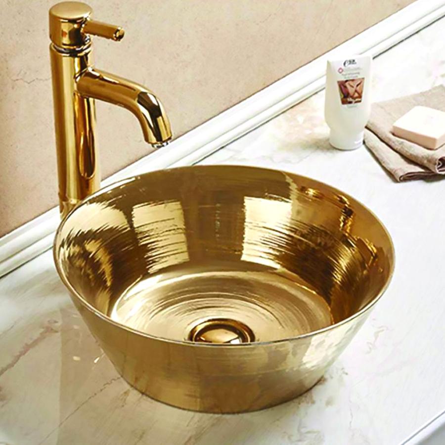 洗面ボウル 置き型 排水栓付き ラウンド 丸 セラミック ゴールド gold 金 デザインシンク 洗面台 トイレ ラグジュアリー アンティーク DIY おしゃれ BC-7113G | 
