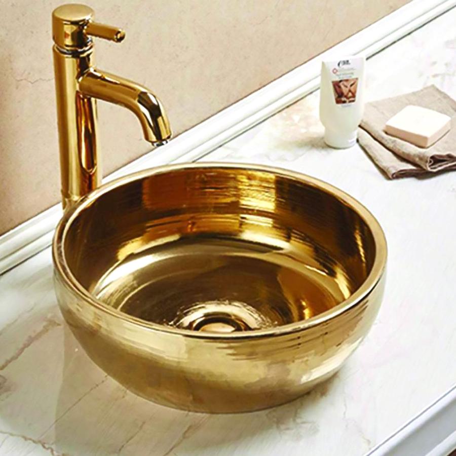 洗面ボウル 置き型 排水栓付き ラウンド 丸 セラミック ゴールド gold 金 デザインシンク 洗面台 トイレ ラグジュアリー アンティーク DIY おしゃれ BC-7116G | 