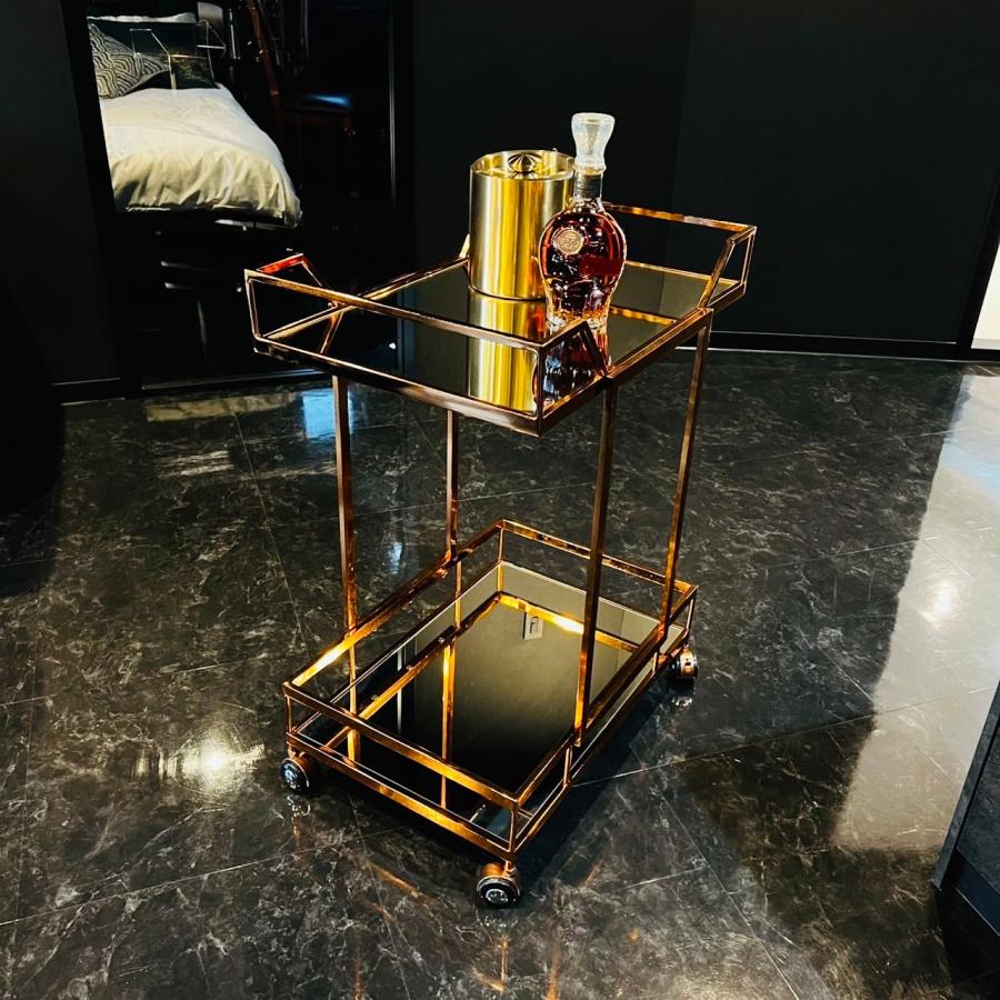 r118 ディテールにこだわったエレガントな雰囲気のワゴン ディスプレイワゴン Premium bronze cart (ブロンズ&ミラー) デザートカート ワゴン サイド
