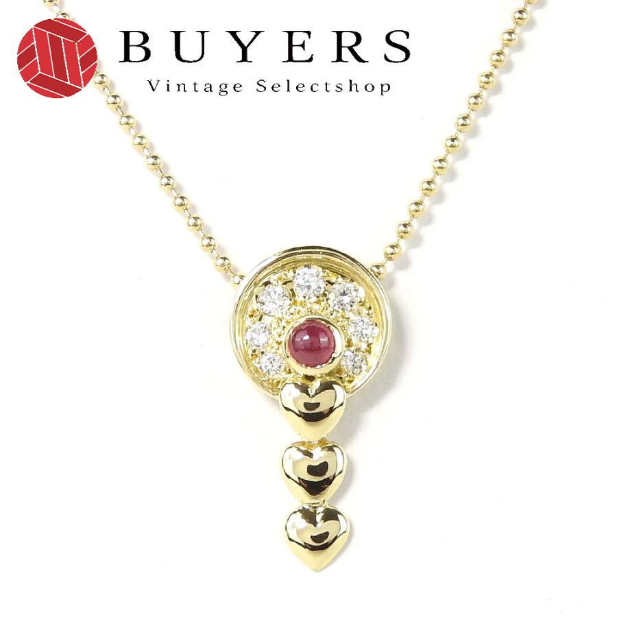 中古 クリスチャンディオール ネックレス K18YG ルビー ダイヤモンド 