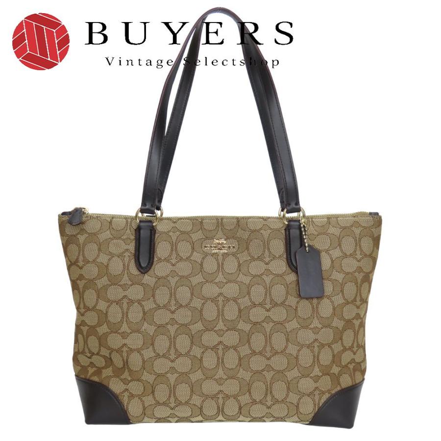 中古 コーチ トートバッグ F29958 シグネチャー キャンバス レザー ベージュ ブラウン ゴールド金具 肩掛け 普段使い カジュアル レディース 女性 COACH COACH（コーチ） 中古 トートバッグ F29958 シグネチャー キャンバス
