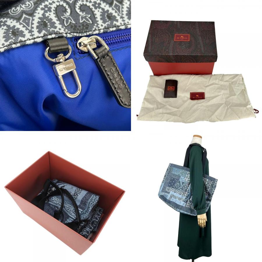 ETRO（エトロ） 中古 トートバッグ コットン ブルー シルバー金具 