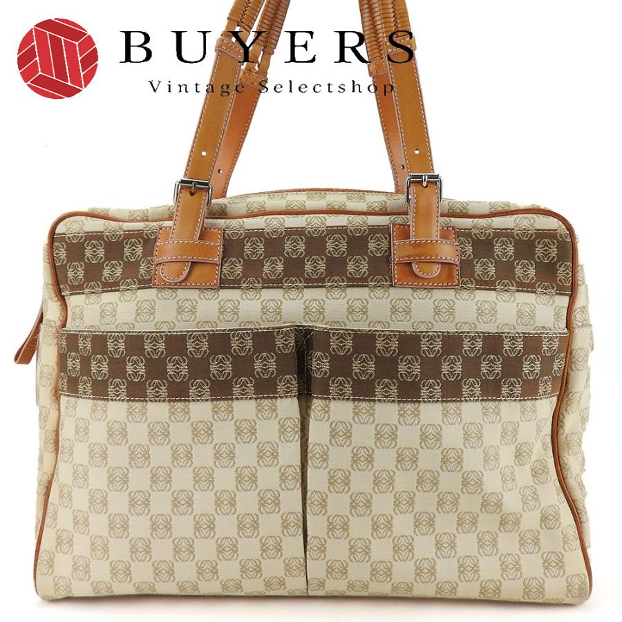 LOEWE（ロエベ） 中古 トートバッグ アナグラム キャンバス レザー
