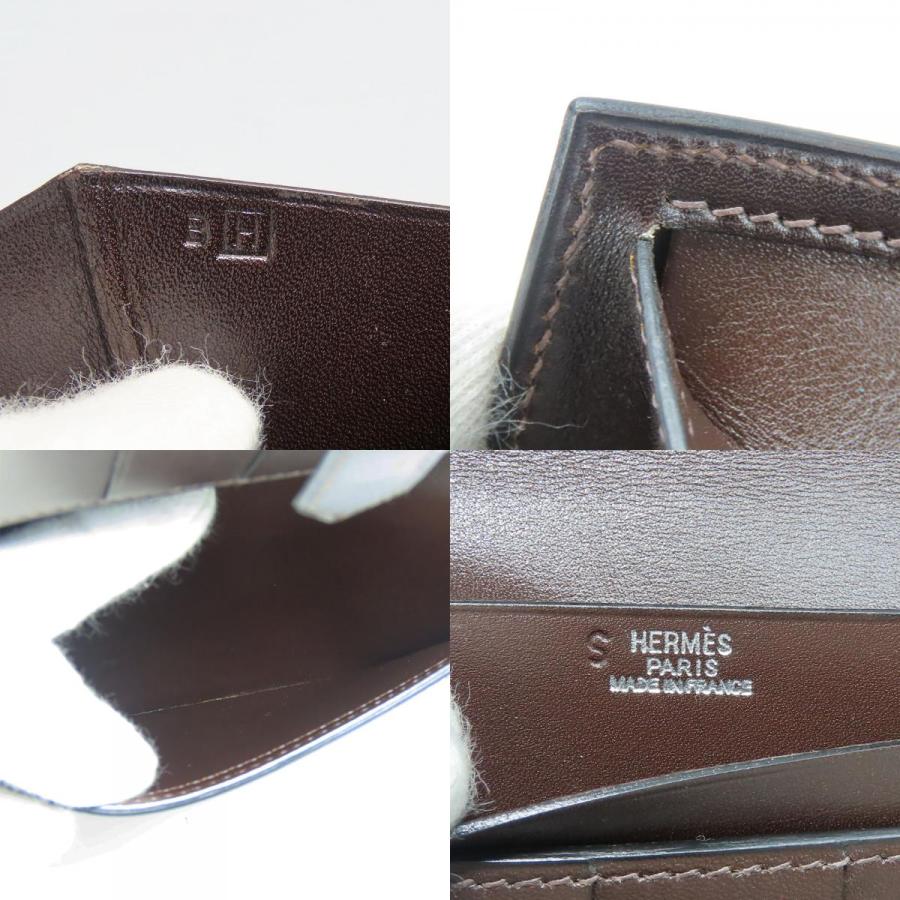 エルメス 長財布 ベアン クラシック ボックスカーフ ブラウン シルバー 