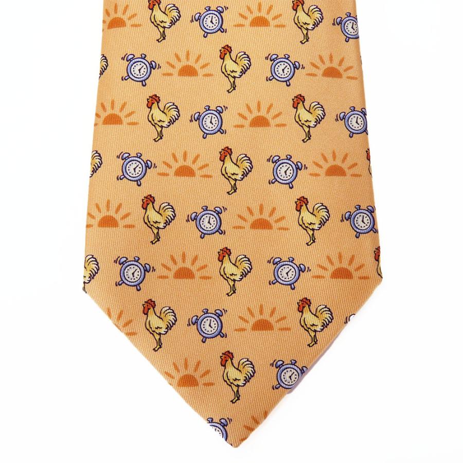 HERMES（エルメス） 中古 ネクタイ ニワトリ シルク オレンジ ユニーク