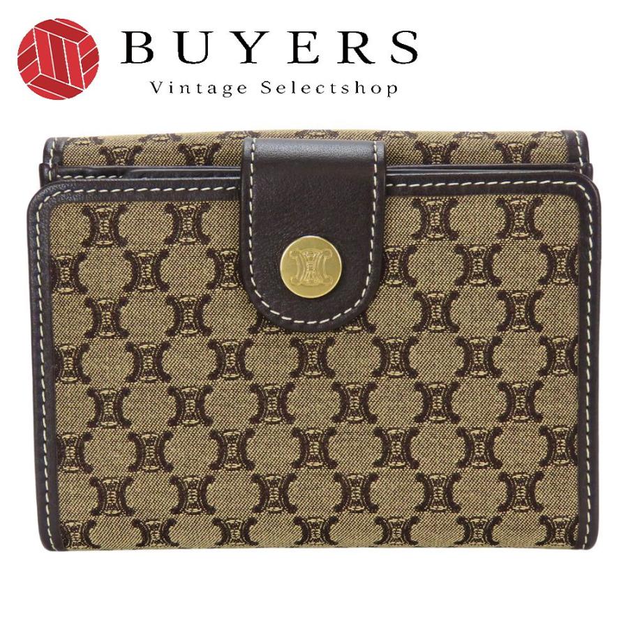 【レア】　CELINEセリーヌ　 二つ折り財布　マカダム ベージュ CELINE（セリーヌ） 中古 二つ折り財布 マカダム キャンバス レザー