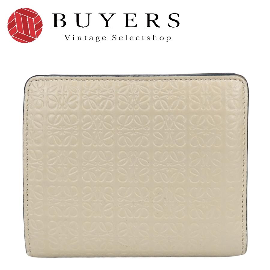 LOEWE（ロエベ） 中古 二つ折り財布 アナグラム レザー グレージュ 