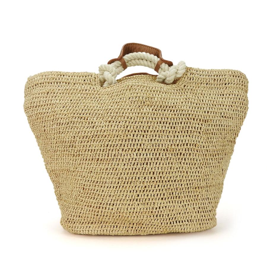 ヘレンカミンスキーラフィアかごバッグ編み込みレザーハンドルラージサイズ