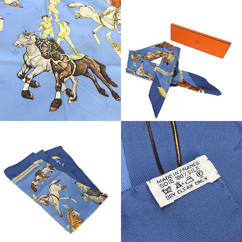 HERMES（エルメス） 中古 スカーフ カレ90 シルク ブルー - EN PISTE