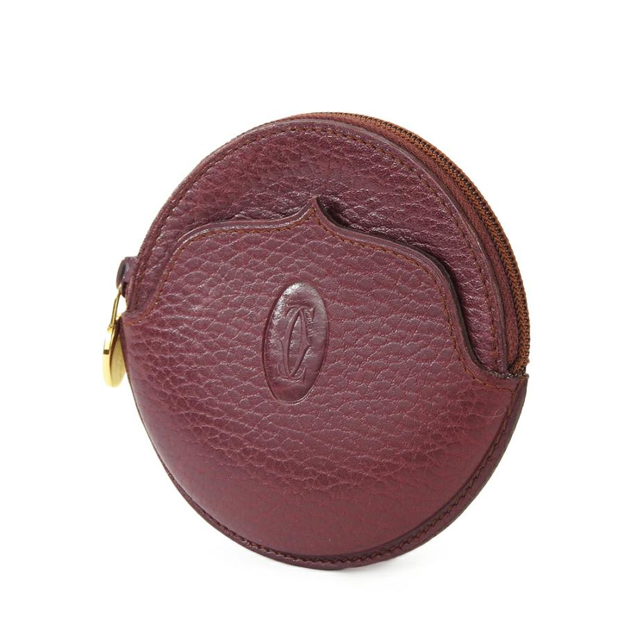 カルティエ マストライン ラウンド ケース レザー ボルドー 金色金具 Cartier（カルティエ） 中古 コインケース マストドゥ ラウンド マスト