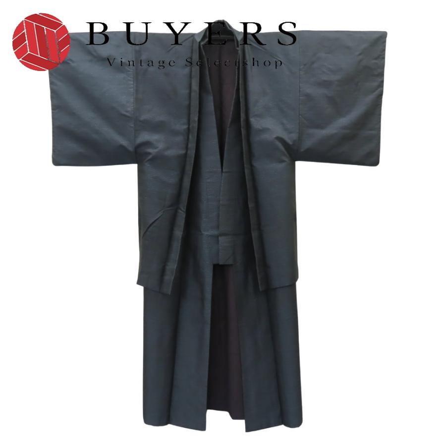 中古 男着物 大島紬 アンサンブル 正絹 着丈約151cm 裄丈約68cm 濃紺