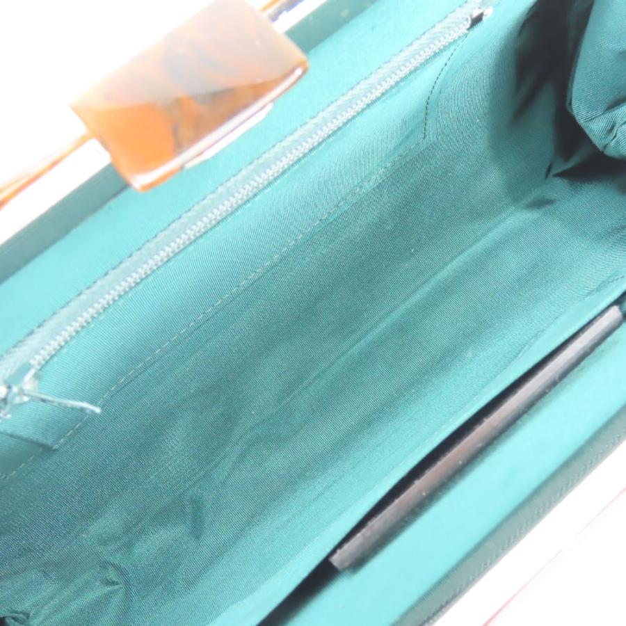 中古 和装バッグ 大島紬 正絹 プラスチック レザー ブルー系 クラッチ