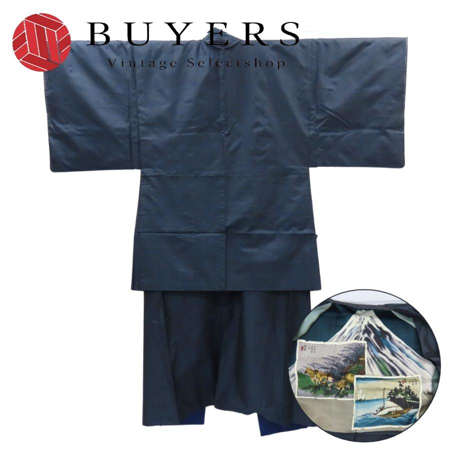 【中古】 着物セット 男着物 紬 アンサンブル 正絹 着丈約92cm 裄丈約68.5cm ネイビー 大島紬 しつけ糸あり 羽織セット 和装 呉服 和服 きもの メンズ 男性 中古 着物セット 男着物 紬 アンサンブル 正絹 着丈約92cm 裄丈約68.5