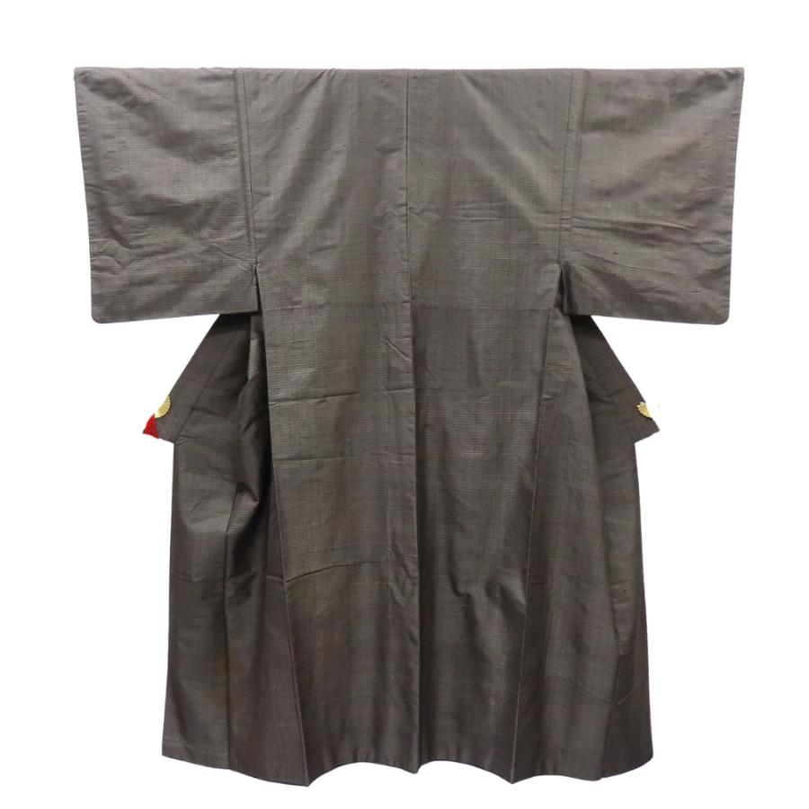 【中古】 着物セット 紬 アンサンブル 正絹 着丈約104.5cm 裄丈約66.5cm ブラウン 羽織セット 扇面 和装 呉服 和服 きもの メンズ 男性 中古 着物セット 紬 アンサンブル 正絹 着丈約104.5cm 裄丈約66.5cm