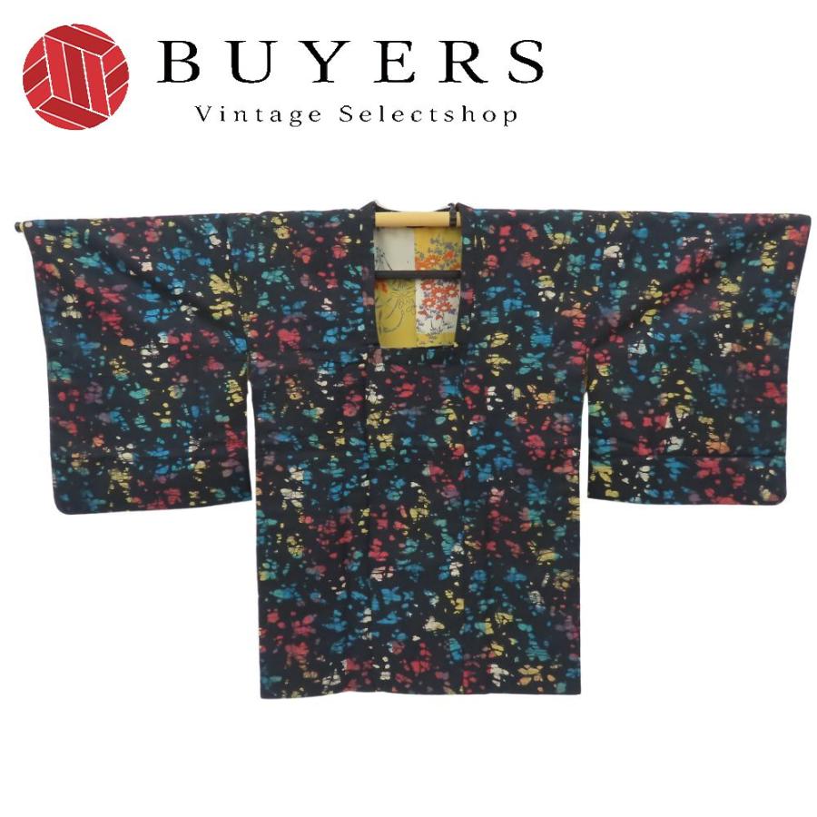 【中古】 道行・道中 道行コート 正絹 ブラック マルチカラー 古布 お洒落 和装 呉服 和服 きもの レディース 女性 中古 道行・道中 道行コート 正絹 ブラック マルチカラー 古布 お洒落