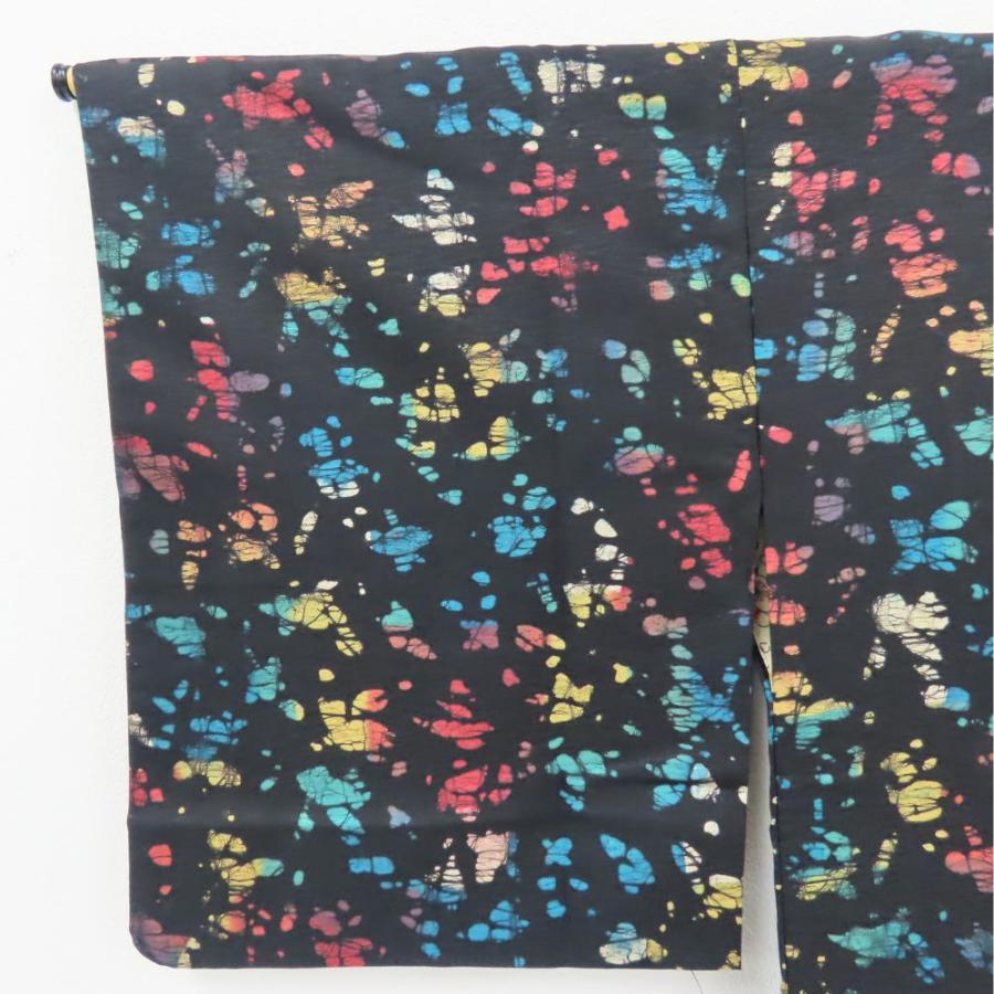 【中古】 道行・道中 道行コート 正絹 ブラック マルチカラー 古布 お洒落 和装 呉服 和服 きもの レディース 女性 中古 道行・道中 道行コート 正絹 ブラック マルチカラー 古布 お洒落