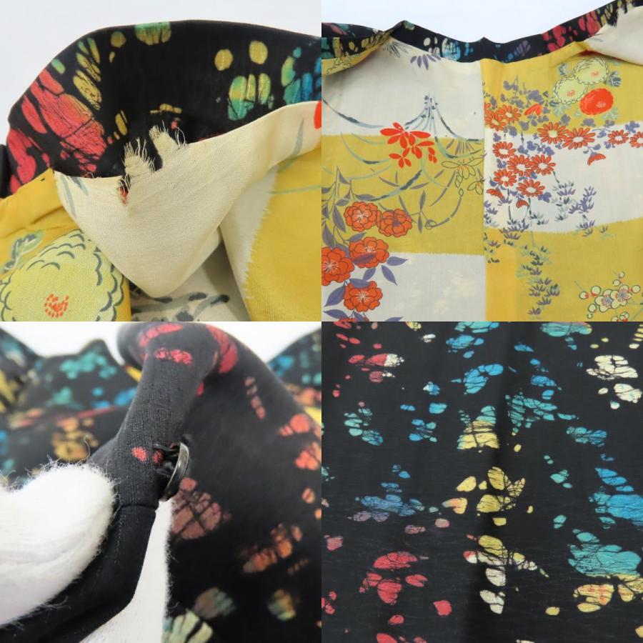 【中古】 道行・道中 道行コート 正絹 ブラック マルチカラー 古布 お洒落 和装 呉服 和服 きもの レディース 女性 中古 道行・道中 道行コート 正絹 ブラック マルチカラー 古布 お洒落