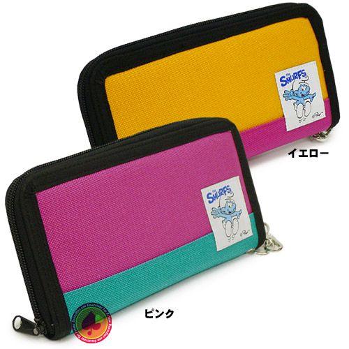 ハンドメイド　長財布　スマーフ コーデュラ ラウンド束入れ/スマーフ/The Smurfs 財布,ウォレット