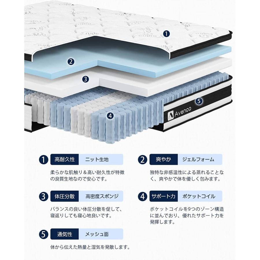 Avenco マットレス シングル 厚み25CM 高反発マットレス ポケット