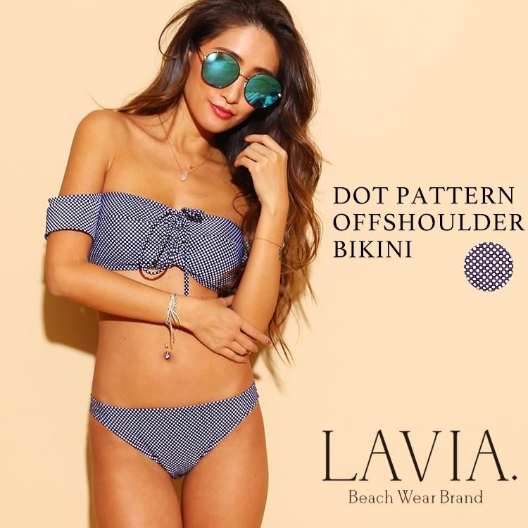 水着 レディース タンキニ ビキニ セット プチプラ 激安 デザインビキニ スイムウェア 体型カバー Lavia ラヴィア ドット柄オフショルビキニ La De Buysense 通販 Yahoo ショッピング