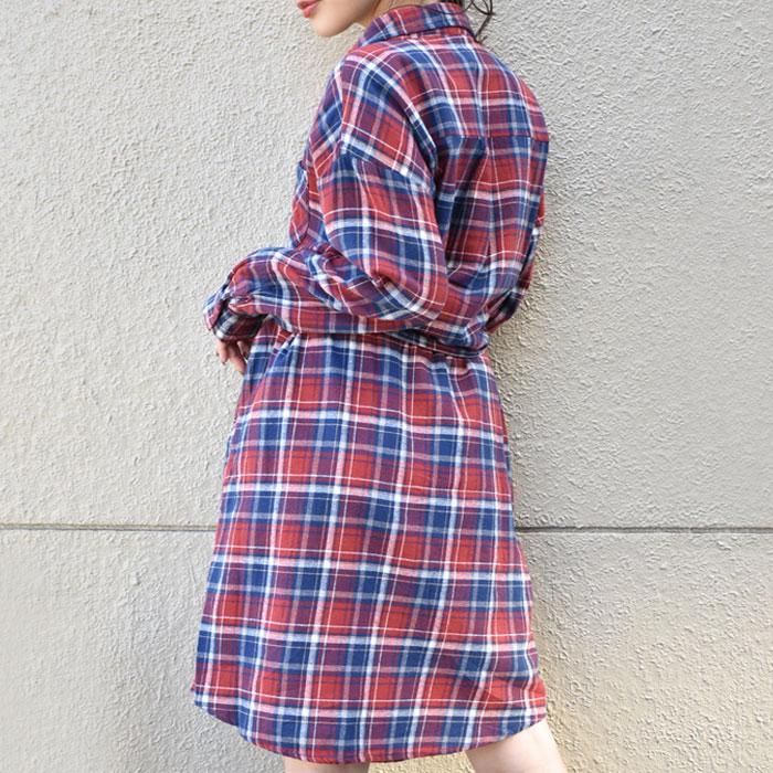 ネルシャツ ロングシャツ シャツワンピース ワンピース タータン 