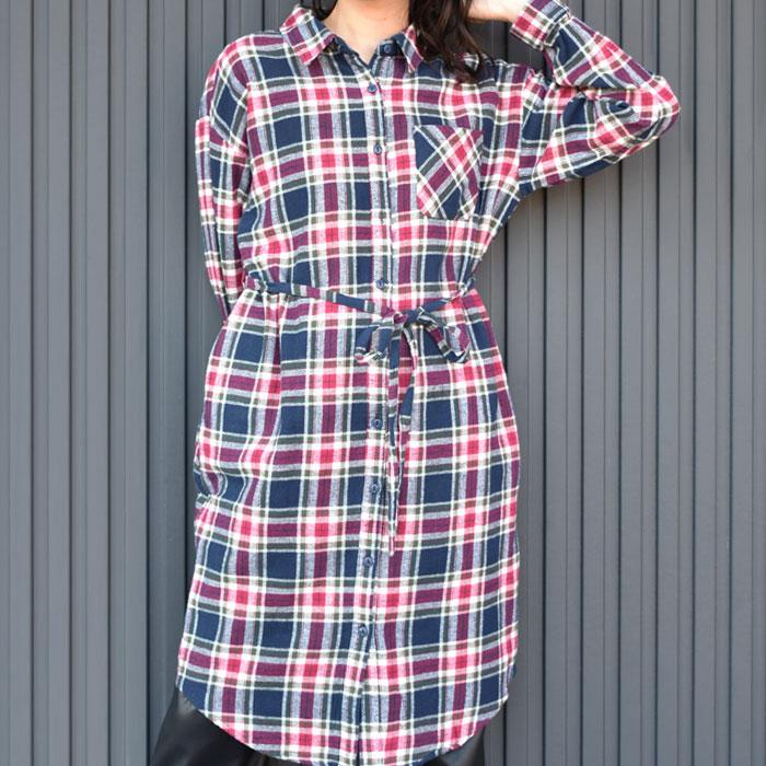 ネルシャツ ロングシャツ シャツワンピース ワンピース タータン 