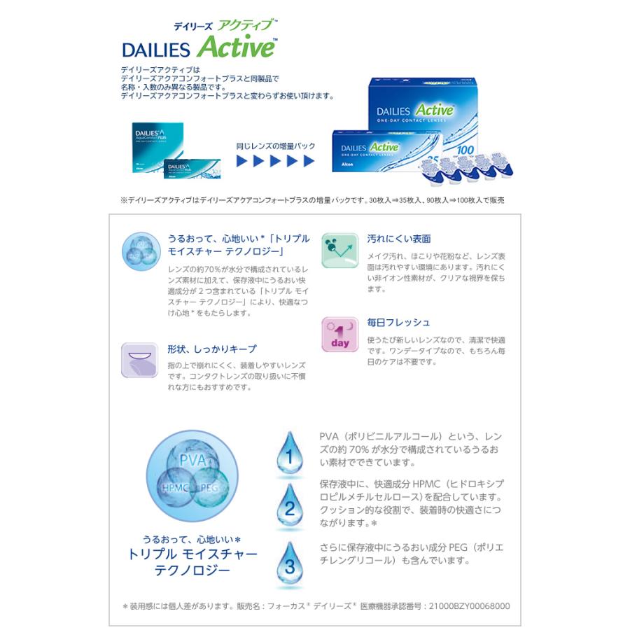 デイリーズアクティブ バリューパック(100枚入) 4箱セット(左右各2箱)   【 コンタクトレンズ 1day アクアコンフォートプラス フォーカスデイリーズ 】 | デイリーズ | 02