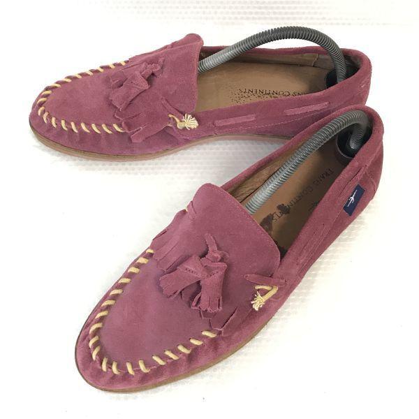 定価1.3万タグ付き★TRANS CONTINENTS★本革/デッキシューズ/モカシン/ローファー【42/26.0-26.5/バーガンディ/PINK】dress shoes◆B-197 | 