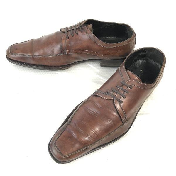 Made in Italy★CARLO MEDICI/カルロメディチ★本革/ロングノーズ/Uチップ【41/25.5-26.0/茶/BROWN】ビジネス/dress shoes◆D-71 | 